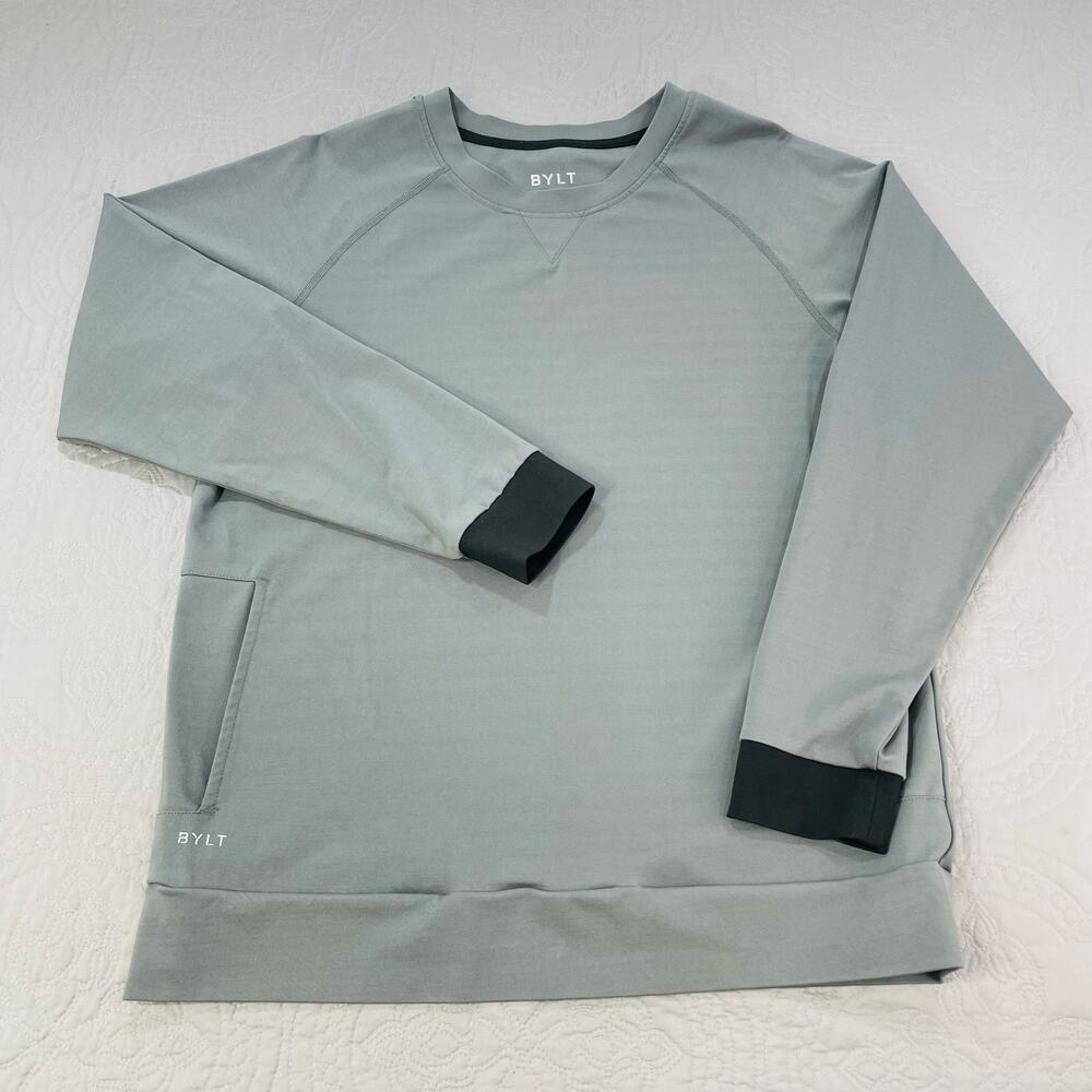 BYLT Sweatshirt Men Medium Grey Black Crewneck Premium Pullover Performance Tech